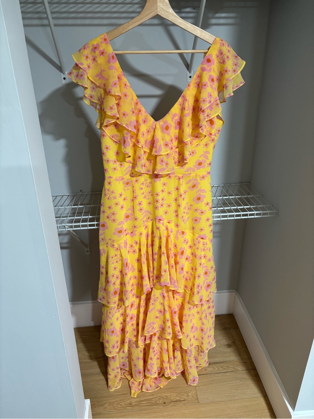 Wayf Yellow Floral Ruffle High-Low Dress